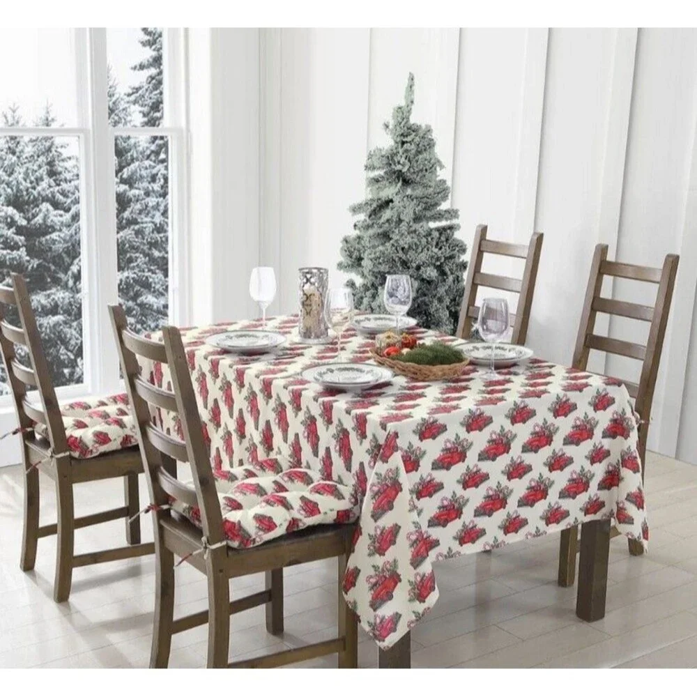 Christmas Fabric Tablecloth Vintage Red Farm Truck Country 60x84